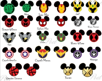 Avengers Mouse Ears PNG Clipart Bundle: Superheroes Digital Download