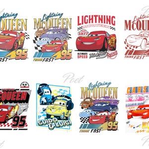 Cartoon Cars Png Lightning McQueen, Tow Mater, Cars Characters Png, Cars Cliparts Bundle Png, Cars Svg , Cars Sublimation, Digital Download