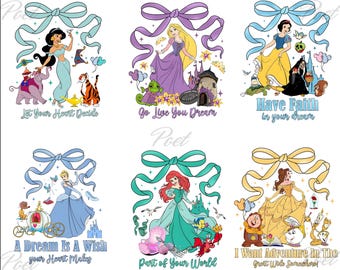 Pacchetto di clipart PNG di cartoni animati di principesse: sublimazione del tema del film (download digitale)