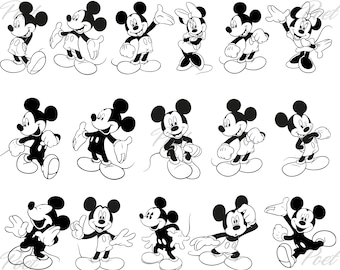 Mickey and Minnie Mouse Black and White Png Bundle, Digital Download