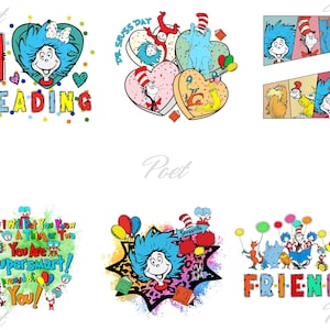 Dr. Seuss Day Png, I Love Reading, Friends Cat in The Hat, By Dr. Seuss Png, Thing 1 and Thing 2 Dr Seuss Png, Digital Download Png