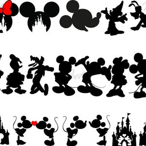 Mickey and Minnie Mouse Silhouette: Black and White PNG, SVG (Digital Download)