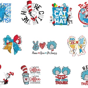 Dr. Seuss PNG: Cat in the Hat, Thing 1 & 2 (Digital Download)