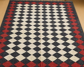 Handwoven Kilim Rug, Wool & Jute Dhurrie, Traditional Indian Area Rug, Durable Natural Fiber Jute Kilim Carpet, Handmade Home Decor