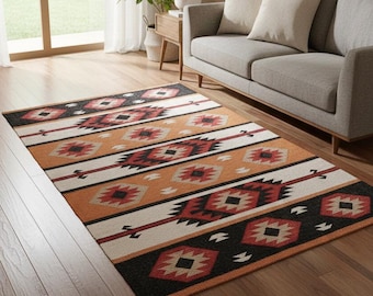 Kilim Area Rug, Boho Rug, Home Décor Rug, Hallway Rug, Rugs For Bedroom, Wool Jute Rug, 4X6 Ft. Wool Jute Kilim Rug, Indian Dhurrie Rug