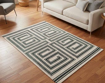 Wool Jute Rug | Geometric Southwestern Kilim Rug |Boho Modern Flatweave Accent Rug, Turkish Aztec Rug, Handwoven Tribal Rug for Living Room