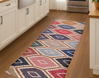 Alfombra Kilim Dhurrie tejida a mano, de yute y lana, con motivos orientales, tradicionales, indios, geométricos y turcos.