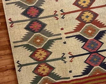 Handmade Navajo Kilim Rug - Indoor Outdoor Area Accent Rug for Living & Dining Room, Patio Decor, Hand Loom Woven Navajo Style Rug