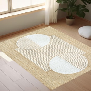 Modern Art Jute Rug, Natural Jute Area Rug, Boho Decor Rug, Custom Size Rug, Jute Shape Rug, Turkish Boho Rug