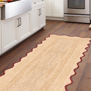 Jute Runner Rug - Scalloped Runner Rug, Natural Jute Rug, Scalloped Jute Rug, Hallway Runner, Outdoor Rug