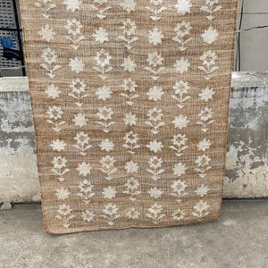 White Flower Natural Jute Rug Geometric Abstract Bohemian Rug Home Decor Jute Area Rug,  Living Decorative Jute Rugs