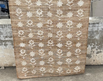 White Flower Natural Jute Rug Geometric Abstract Bohemian Rug Home Decor Jute Area Rug,  Living Decorative Jute Rugs