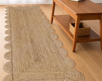 Natürlicher Juteteppich, gewellter Teppich, Teppich, Boho-Teppich, Teppich mit gewellter Muschel