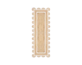 Handmade Scalloped Jute Runner, Jute Runner Rug, Natural Fiber Rug, Jute Custom Size Rug