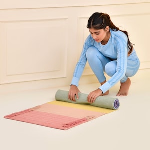 Esterilla de yoga de algodón ecológico, tejida a mano, antideslizante y duradera, ideal para pilates, fitness, meditación y oración.