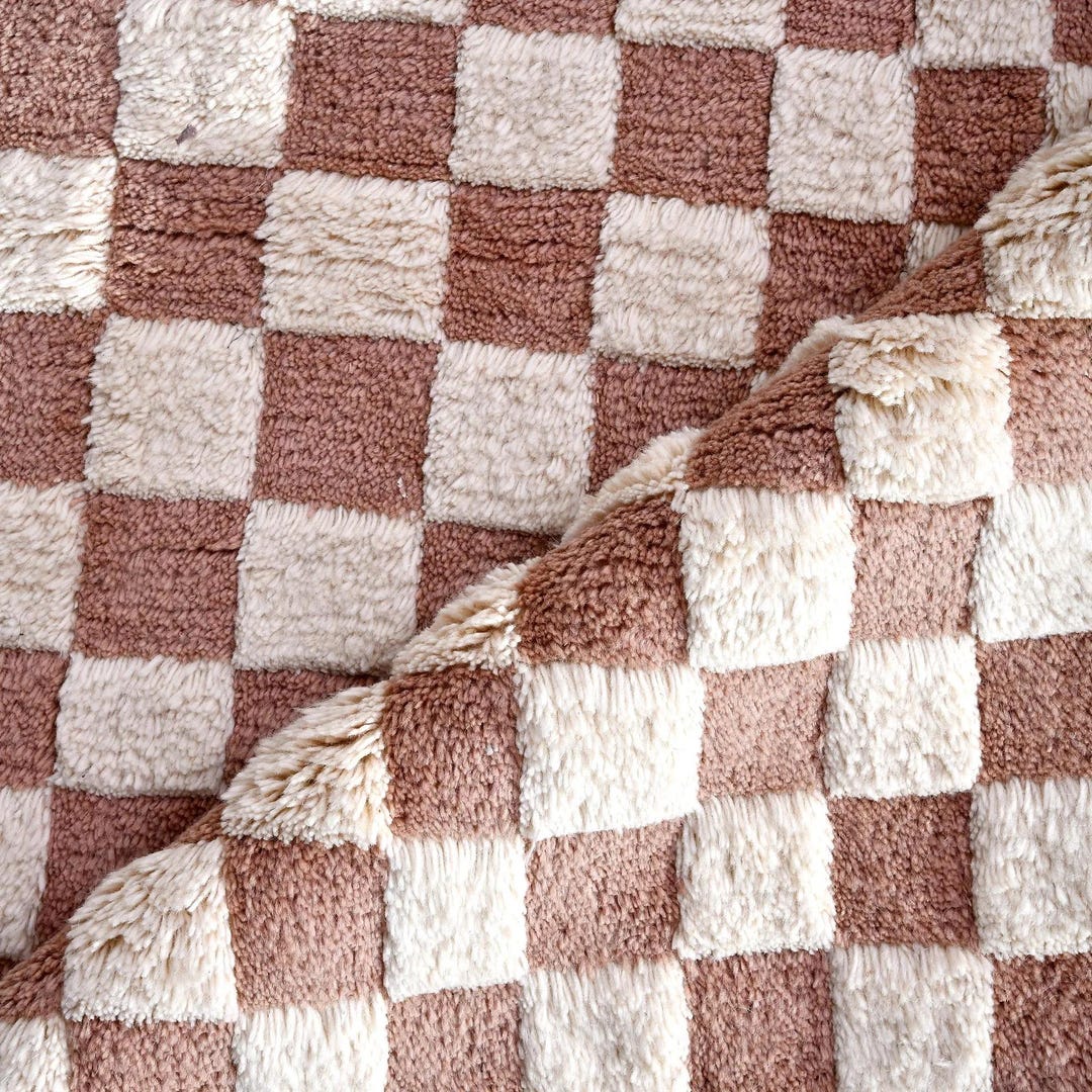 Checkered Morrocan Rug, White and Brown Rug, Checkered Custom Rug ...