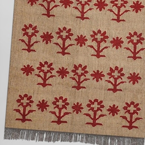 Beige Jute & Cotton Rug with Red Flower Natural Jute High Quality Hand Woven Premium Quality Boho Style Cotton Jute Rug, Moroccan Nordic Rug