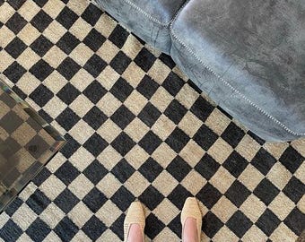 Handmade Checkered Jute Rug, Custom Hallway Runner