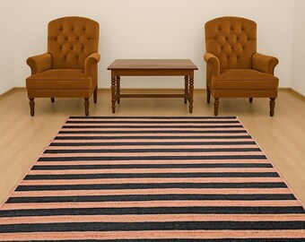 Handmade Natural Black Striped Jute Rug, Natural Jute Black High Quality Hand Woven-black & tan jute, Extra Large Area Jute Rug