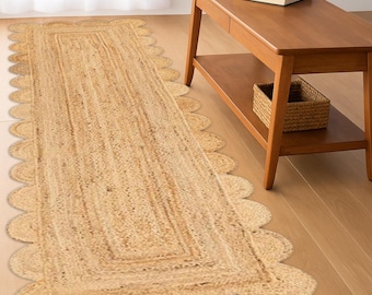 Scalloped Runner Rug, Jute Scallop Rug, Jute Runner Rug, Jute Area Rug, Boho Jute Rug, Custom Size Rug, Jute Runner Rug
