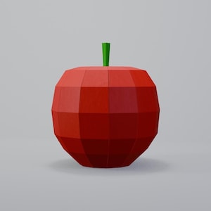 3D Paper Craft Apple Template – Digital DIY Low Poly Fruit Model for Home Decor