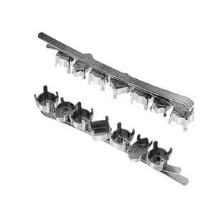 May include: Two silver-coloured metal hair slides. Each slide has multiple settings designed to hold small stones or embellishments. The settings are evenly spaced along the length of the slides, which are ideal for crafting hair accessories.