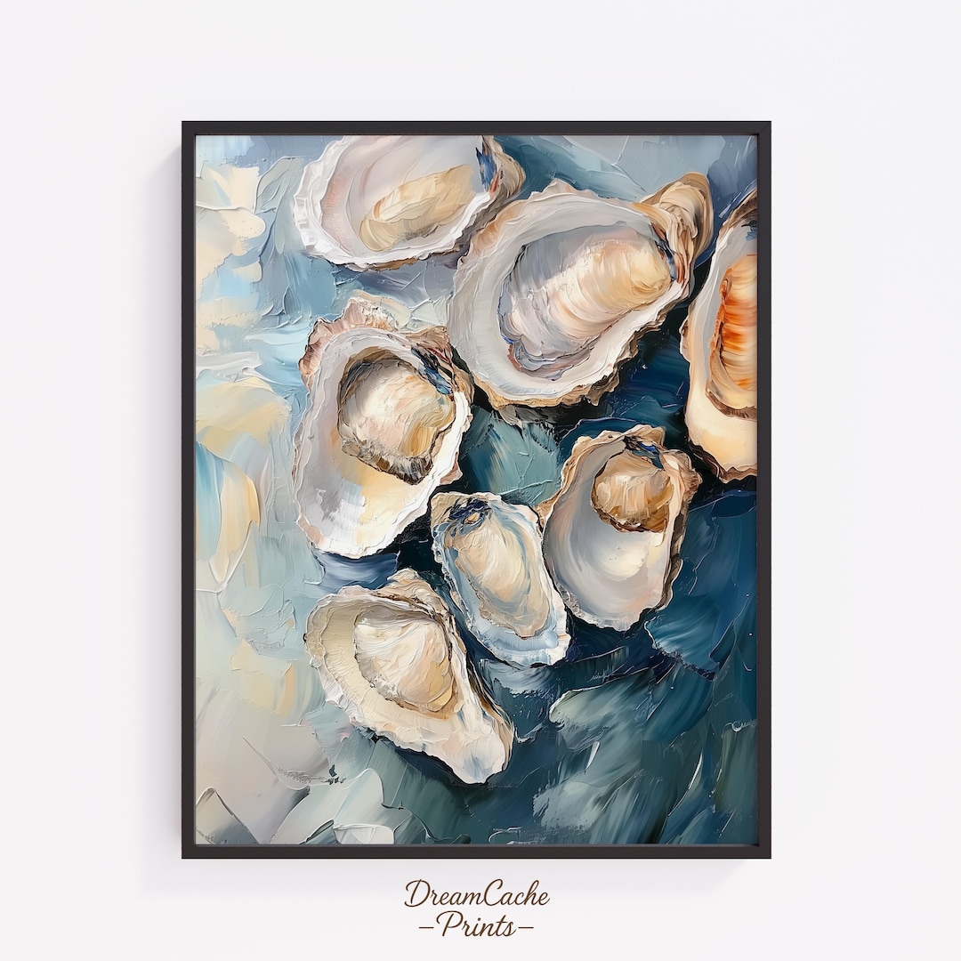 抽象的な牡蠣殻の絵画 - 海岸沿いの壁アート、ビーチ風の虹色プリント