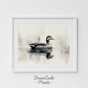Duck Prints Farmhouse Wall Art - Black and White Duck in Ink Drawing on Water, Duck Wall Art, Printable Wall Art, Minimal Farm Decor 90