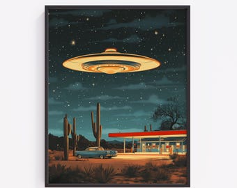 ヴィンテージUFOポスターアート - クラシックなUFOシーン、レトロな宇宙船アート、SF風インテリア、デジタルウォールアートダウンロード、オタク向けギフト34