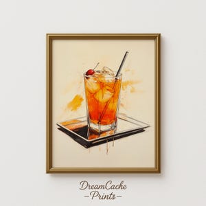 Tè freddo alla prugna, acquerello - dipinto a inchiostro di bevanda estiva, bevanda agli agrumi, decorazione da parete per cucina, download digitale stampabile 117