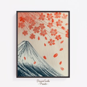 Japandi Wabi Sabi Wall Art - Dreamy Mount Fuji Cherry Blossom Print, Neutral Wall Decor, Ethereal Zen Landscape Digital Download 173