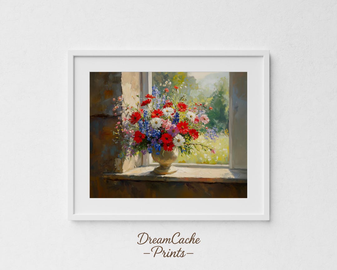 Patriotic Wildflower Art Printable - 4th of July Wall Decor, Patriotic ...
