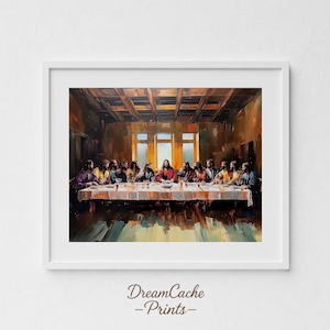 Last Supper Christian Wall Decor - Oil Style Jesus Painting with Apostles, Spiritual Catholic Art, Digital Wall Art, Printable Download 102