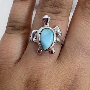 Larimar Turtle Ring - 925 Sterling Silver - Size 7- Sea Turtle Ring - Ocean Jewelry -Animal Ring - Beach Gift - Boho Jewelry