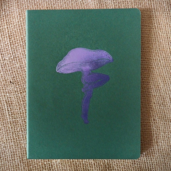 Hand-printed "Mushroom Goddess No.1" Block Printed Moleskine Soft Cover Notebook in Hunter Green