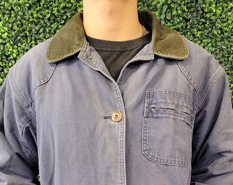 vtg LL BEAN chore WORKWEAR Jacket Medium // blue teal womens faded pocket button winter plaid usa made cotton overcoat hiking outdoor 90s