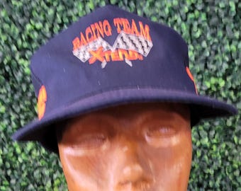 Vtg 90s XTEND RACING TEAM Trucker Hat // Navy Dark Blue Orange