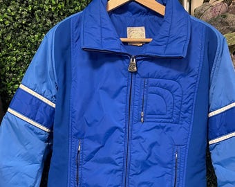 Jaqueta de esqui vintage ROBBE tamanho médio // Jaqueta puffer vintage listrada dos anos 70 para atividades ao ar livre no inverno, snowboard, esqui nas montanhas de Aspen, anos 80, feminina, azul Colorado
