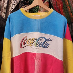 vtg 80s COCA-COLA RAINBOW Crewneck xl // faded pastel 90s coke prep blocked soda pop distressed loose retro vintage sweatshirt pull over