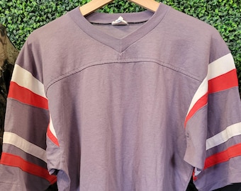 vtg 70s FADED FOOTBALL SHIRT Jersey // charcoal grau gestreifte Ärmel sportlich Sportbekleidung Baseball Raglan halbarm Retro Vintage T-Shirt