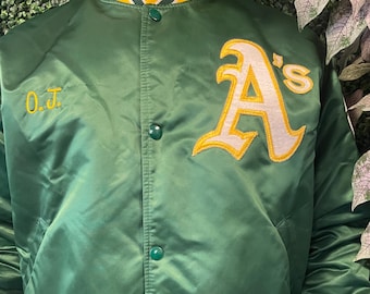 Vtg 90s Starter OAKLAND A's BASEBALL SATIN Jacket L // Vintage