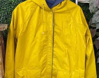 vtg 80s REVERSEIBLE RAIN PVC Jacket Medium // vintage rave garden hiking nature coat elegant weather outdoors retro spring summer vinyl coat