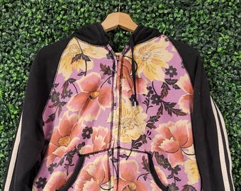 vtg LUCKY BRAND FLORAL Hoodie medium // all over floral print cotton sleeve 90s Y2K vintage zip sweatshirt garden baggy cute nature stripes