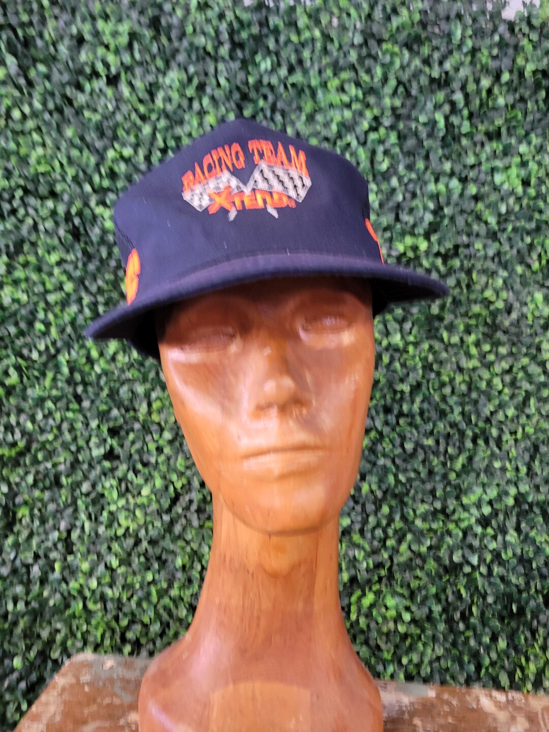 Vtg 90s XTEND RACING TEAM Trucker Hat // Navy Dark Blue Orange