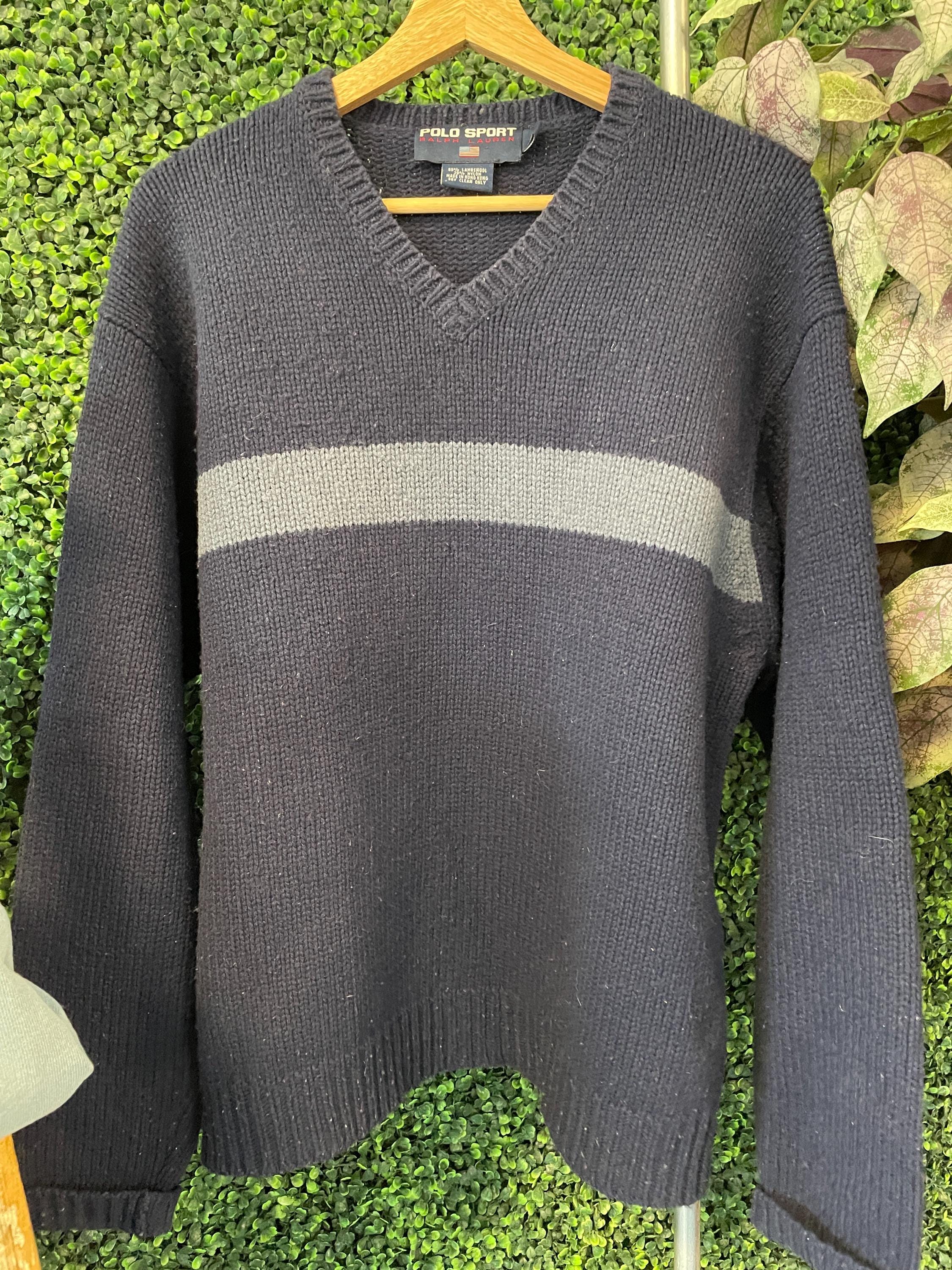 トップス 90s POLO SPORT V-neck Cotton Knit Vtg 90s POLO SPORT Knit SWEATER // Vintage Fashion V Neck