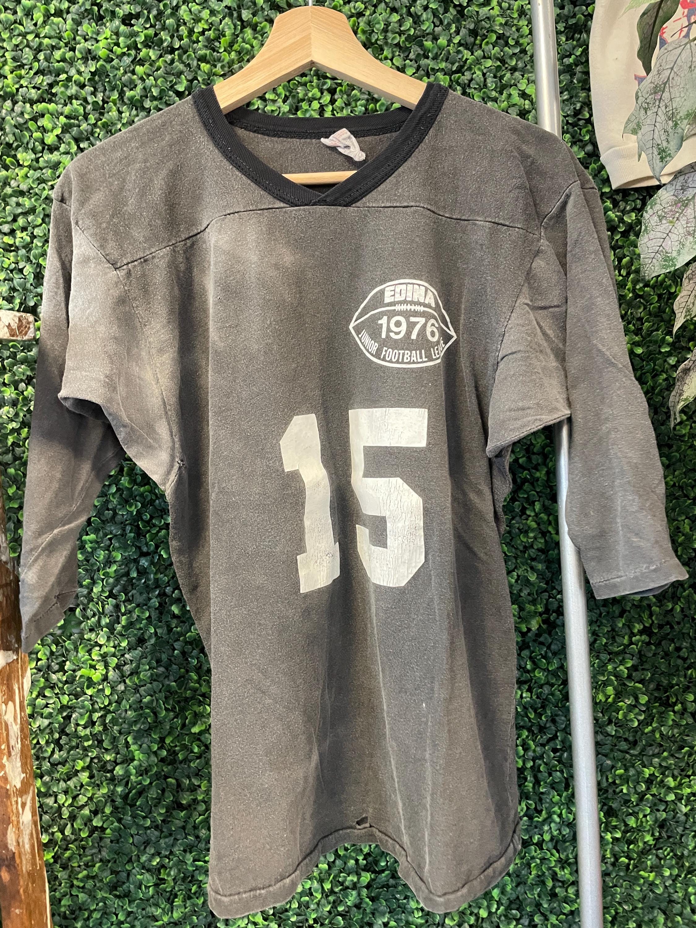 Vtg 70s EDINA FOOTBALL RAGLAN // Vintage Distressed Sports Gray