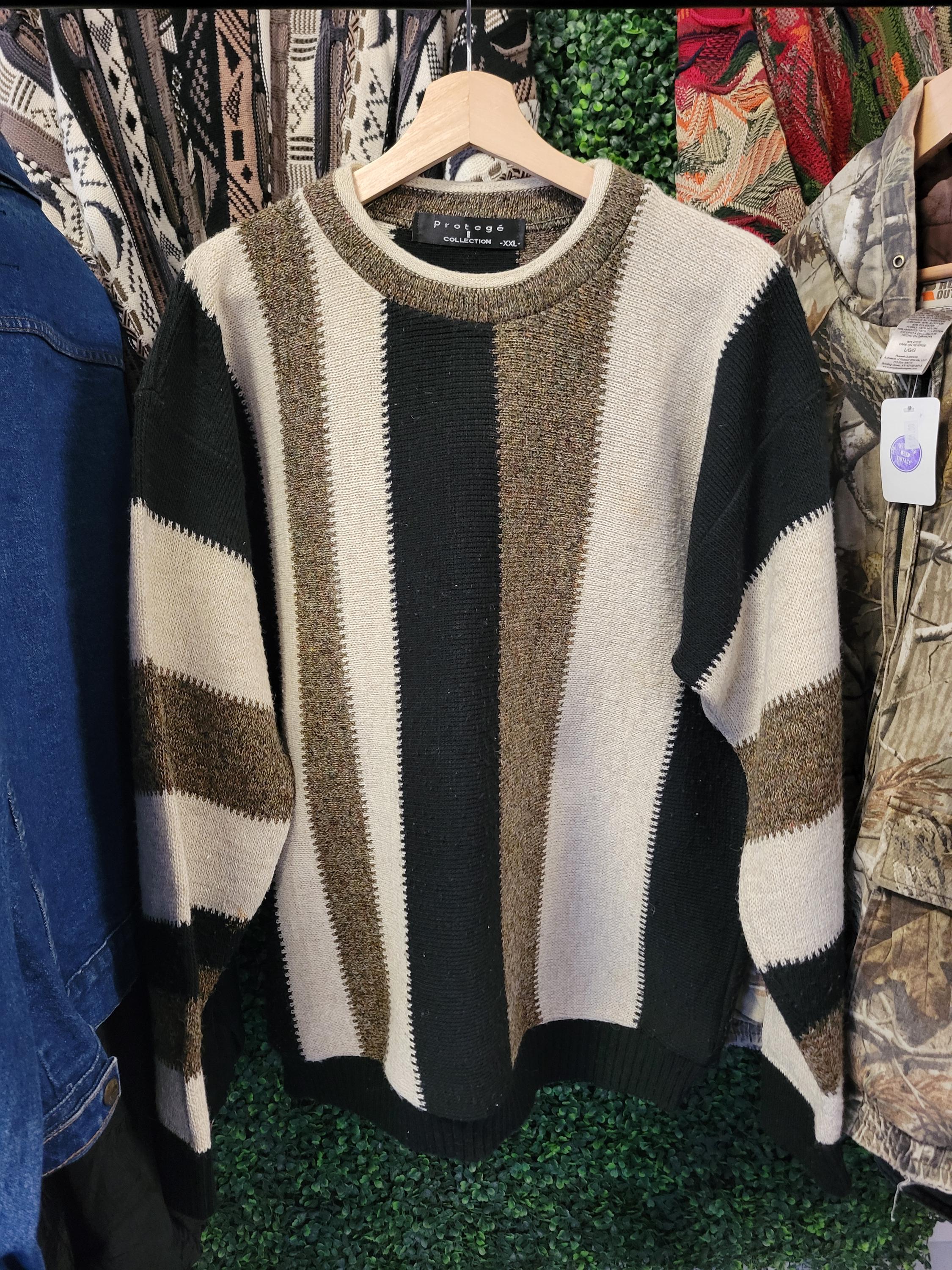 Vtg PROTEGE COLLECTION STRIPED Sweater 2xl // Black Brown Tan 