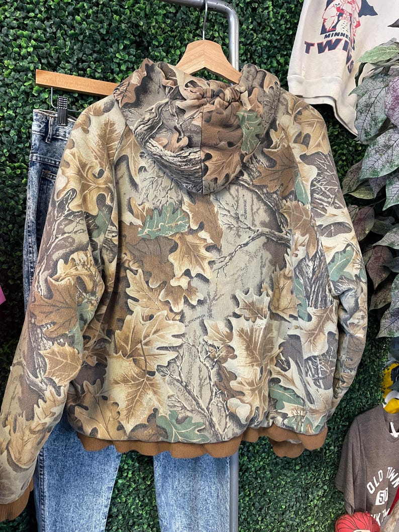 vtg 90s ADVANTAGE HUNTING CAMO Jacket medium // leaf outdoors vintage bomber winter coat mossy oak style aop farmer midwest hunter hunting image 4