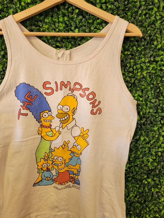 Vtg 90s THE SIMPSONS CARTOON Tank Top Small // White Faded 1990