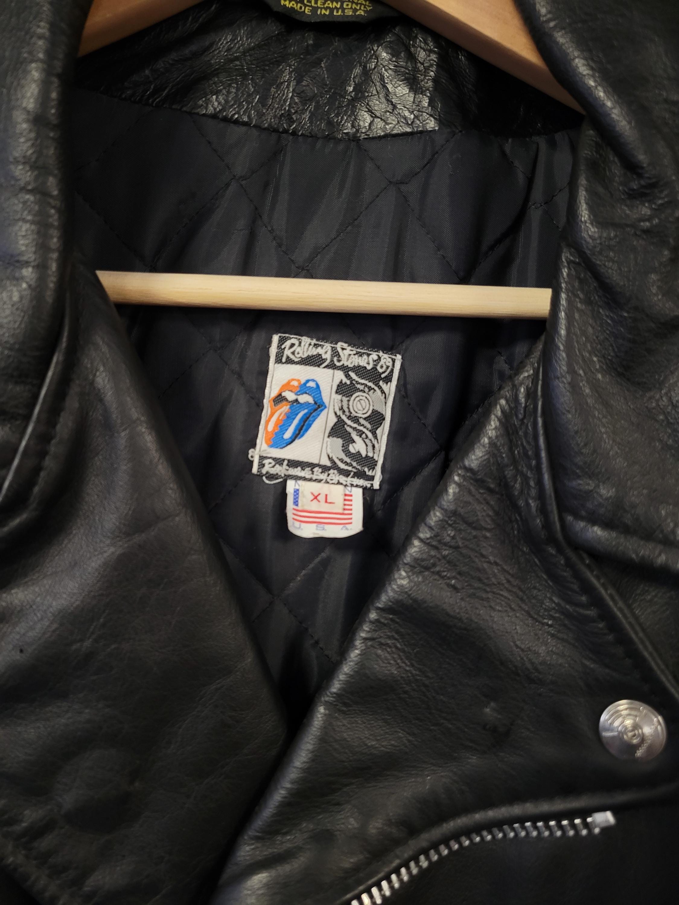 Vtg 80s ROLLING STONES TOUR Leather Jacket Xl // Rare Biker Style